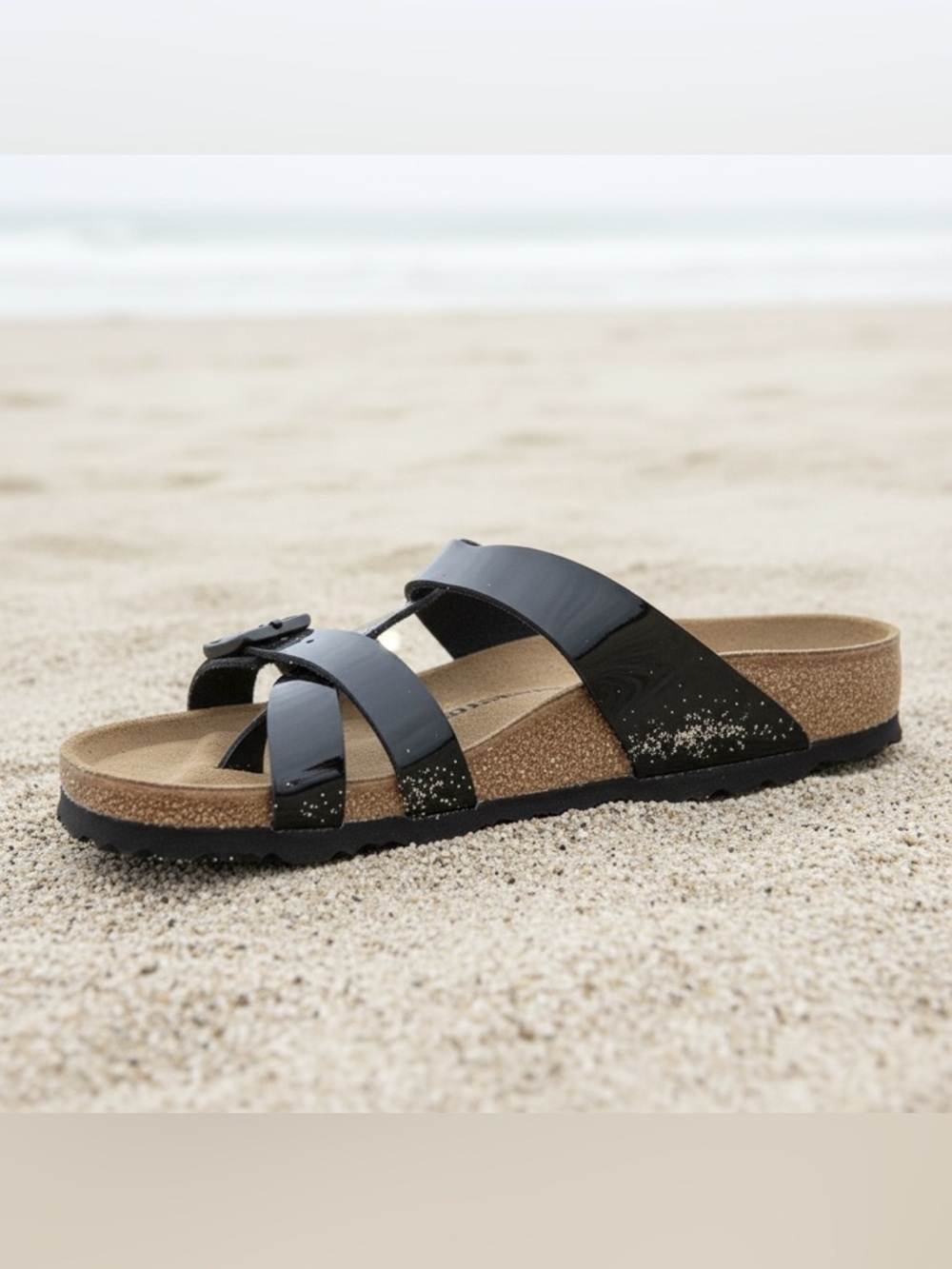 Birkenstock Yao Black Glossy Patent Two-Strap Sandals